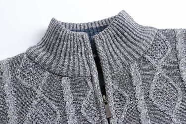 Чоловіча в'язана куртка-кардиган з коміром-стійкою та візерунком коси. Тепла флісова куртка з довгим рукавом для чоловіків (XXL, світло-сірий)