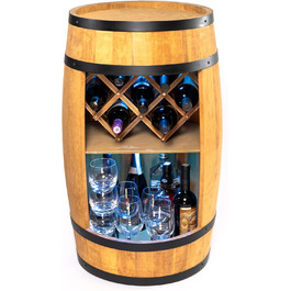 CREATIVE COOPER Fass bar LED RGB with wine holder - wine rack - wooden barrel home bar 80x50cm - rustic decor bar cabinet wine stand – wine cabinet (Light Brown)