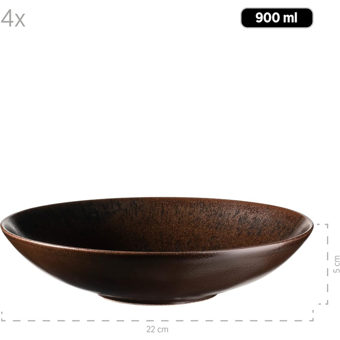 MÄSER Metallic Bronze, 12-piece tableware set for 4 people with a noble, glossy glaze, plate set with dinner plates, soup plates, and dessert plates made of high-quality ceramic stoneware, brown.