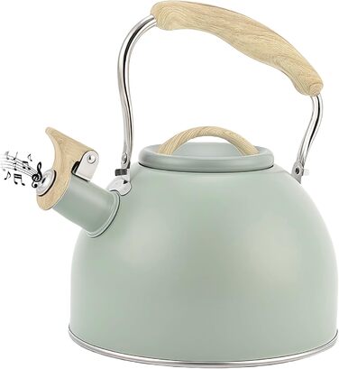 Чайник-заварник Flintronic з нержавіючої сталі, 3л, з дерев'яною ручкою, для всіх плит, чайник-заварник для чаю та кави (зелений)