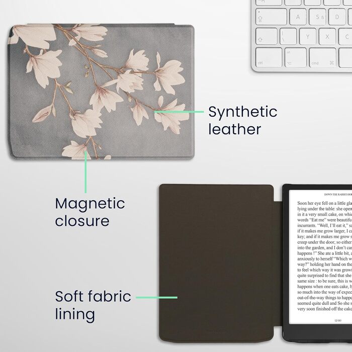 Чохол-книжка kwmobile для Pocketbook InkPad 4 / Color 3 / Color 2 / Vivlio InkPad 4 / InkPad Color 3 - Magnolien Taupe Weiß Blaugrau