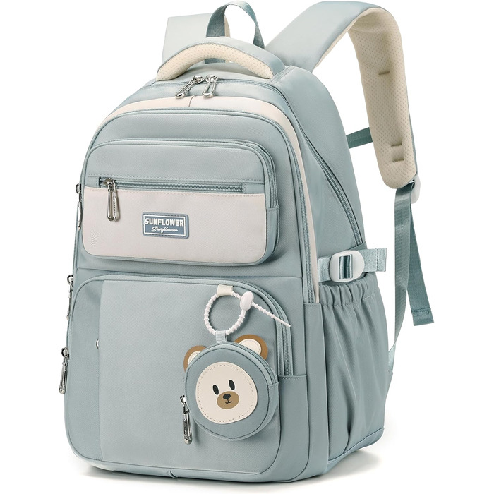 Шкільний рюкзак Makukke для дівчаток, водонепроникний, 30л, для 5 класу, з милим брелоком, зелений