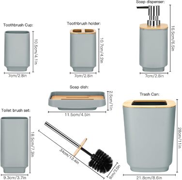 Набір аксесуарів для ванної кімнати JOTOM з бамбука (6 шт.) - сірий
