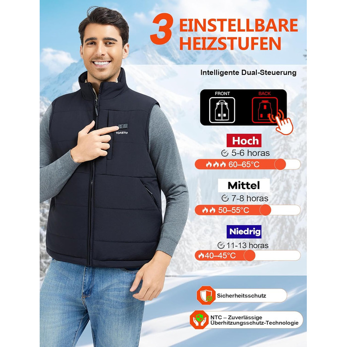 Обогреваемая жилетка для мужчин с PowerBank 20000mAh, 7.4V, флісова підкладка, 3 режими, для повсякденного використання, чорний