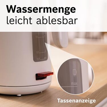 Електричний чайник Bosch MyMoment TWK2M161, 1.7 л, 2400 Вт, білий матовий, з автоматичним відключенням, захистом від перегріву, показом кількості чашок та фільтром від накипу