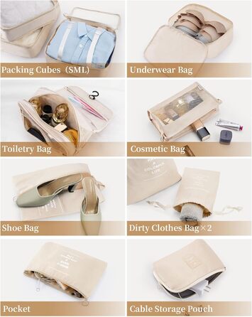 Органайзери для валізи, дорожні аксесуари, водонепроникні сумки-органайзери, 10 шт. Бежевий