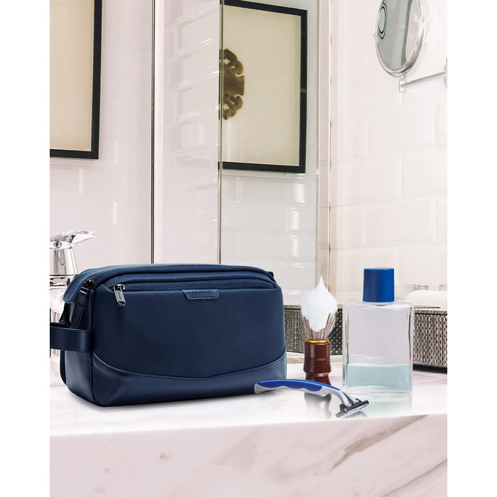 BAGSMART Toiletry Bag for Men, Travel Toiletry Organizer Bag made of Leather, Dopp Kit Waterproof Shaving Bag for Toiletries, (Navy Blue)