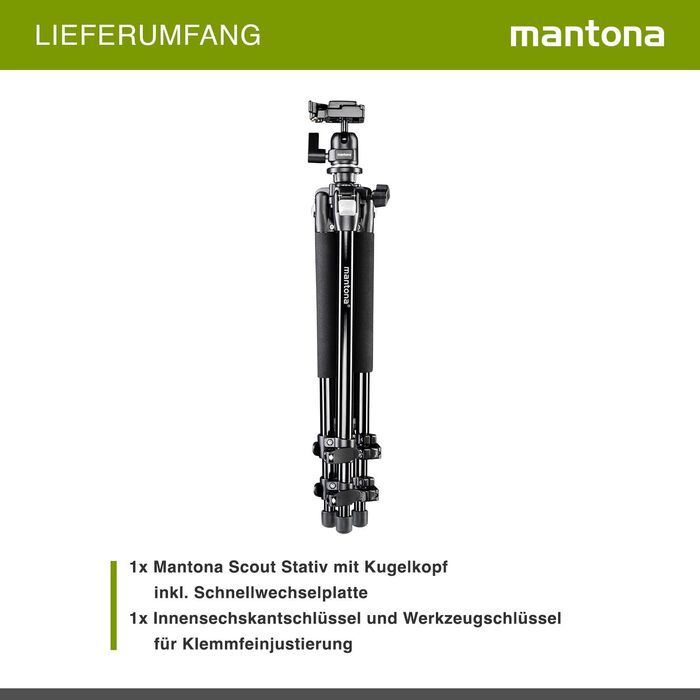 Штатив Mantona Basic Scout: алюміній, кульковий супорт, 144 см, до 5 кг