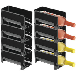 mDesign Modern Bottle Holder (8 Pack) – Stackable Bottle Rack for Water Bottles and Drinking Bottles – Wine Bottle Holder for Kitchen or Pantry – Black