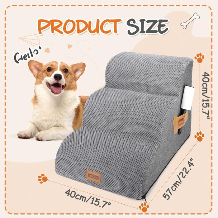 Східці для собак Nobleza: 3 ступені, з роликом для шерсті