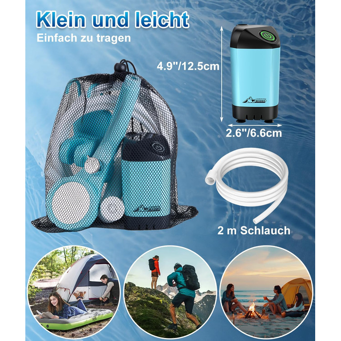 WADEO Portable Camping Shower Battery with Pump and Shower Bucket, Camping Shower with Rechargeable Battery, Mobile Shower Outdoor Showers with Shower Head, for Camping Trips, Garden, Hiking, Car Washing (Blue, with 20L Container)