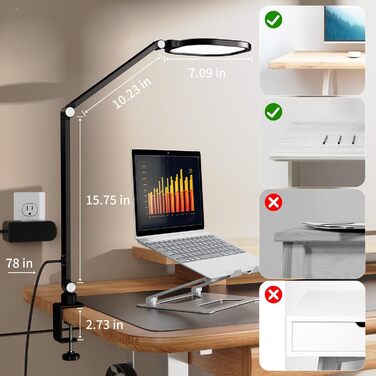 LED лампа настільна з регулюванням яскравості, захистом для очей, 3 режими, сенсорне управління, пам'ять, 15W, чорний (2 шт.)