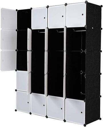 Regal system, 10 cubes, plastic wardrobe with doors, modular cabinet for space-saving storage, 70 x 45 x 175 cm, white door & black cabinet. Storage for clothing, shoes etc. (140 x 45 x 175 cm, White-1)
