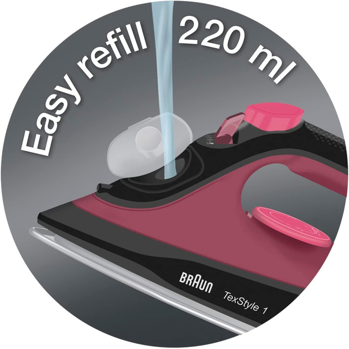 Праска з парою Braun TexStyle 1 SI1019RD - 1.900 Вт, 120 г/хв, для використання з водою з-під крана, антипригарна підошва, швидкий нагрів (35 сек.)