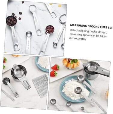 15 Measuring Spoon Conversion Table Kitchen Gadgets Bowls Measuring Cups for Baking Measuring Cup Set Portable Rice Spoon Kitchenware Stainless Steel Silver