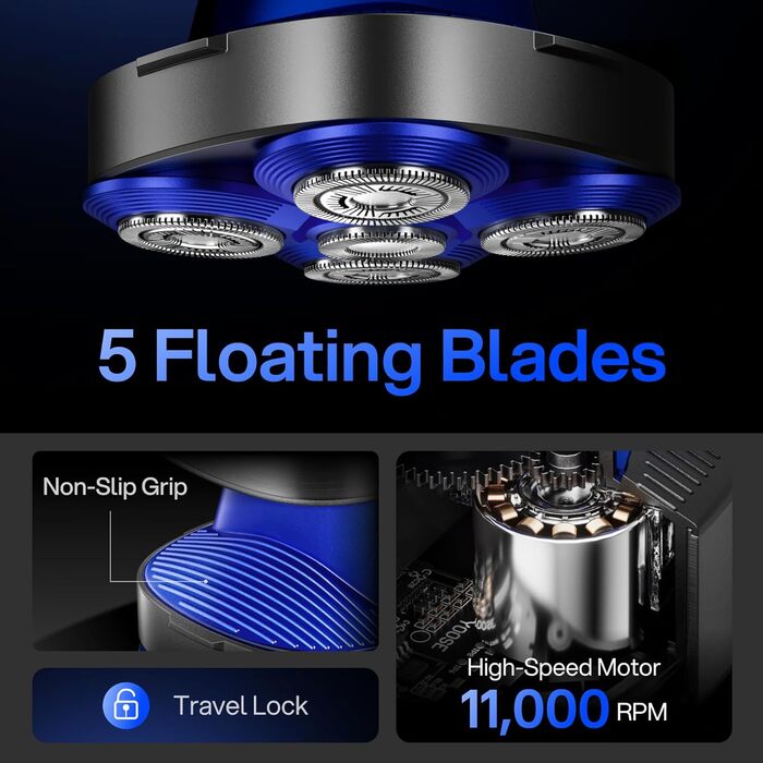 Електричний чоловічий верстат для гоління Yoose Glatzen з 5 лезами, IPX7, 90 хв роботи, USB-C, PID-регулювання