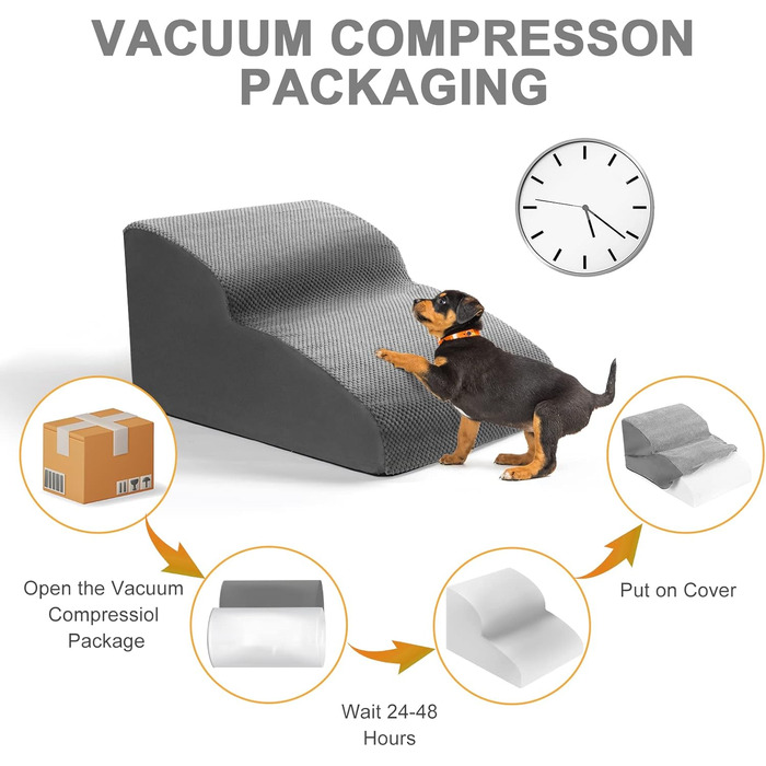 Lannvan Dog Stairs for Small Dogs, 2 Steps Pet Stairs Cat Stairs, Sponge Dog Ramp for Sofa Bed, Dog Steps with Removable Cover, Washable Pet Ladder, Lint Roller Included, Grey