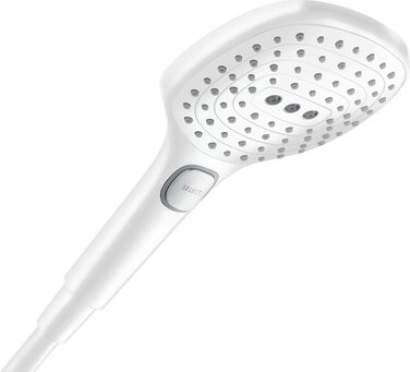 hansgrohe Raindance Select E - water-saving showerhead 9 l/min (EcoSmart), hand shower with 3 spray patterns, square shower head (120 x 120 mm), water-saving showerhead with anti-limescale function, 26521000 (Matt Black, 3 spray patterns)