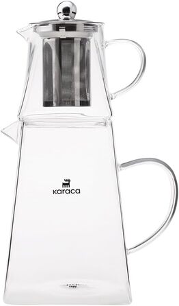 Karaca Dora Teapot, 4.5 L Teapot, 1.8 L Kettle, suitable for gas and electric cooktops, Teapot, Turkish teapot (cezve), and Teapot Set, Teapot (not induction compatible), (M, Giza Glass)