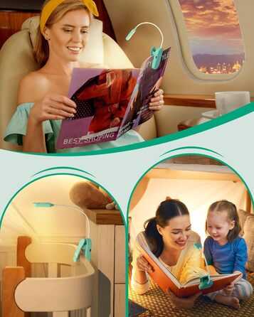 EDISHINE LED Кліпса для читання: USB-лампа з 3 кольорами та регулюванням яскравості, для дітей, для ліжка, авто, столу, кута. Захищає зір.