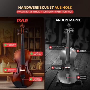 Скрипка Pyle Instrument 3/4 з дерева – повний набір для дітей та початківців з підставкою, струною, коліумом та чохлом