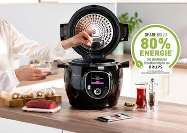 Krups CZ7158 Cook4Me+ Connect Multicooker | 1600 Watt | Electric Pressure Cooker | Includes Free App | Bluetooth Control | 4 Liter Capacity | Black/Chrome