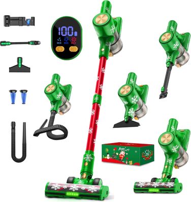 Бездротовий акумуляторний пилосос 48KPa/500W/55хв з LED-дисплеєм та зарядною станцією, для прибирання шерсті тварин, килимів, твердих поверхонь та авто, колір: зелений