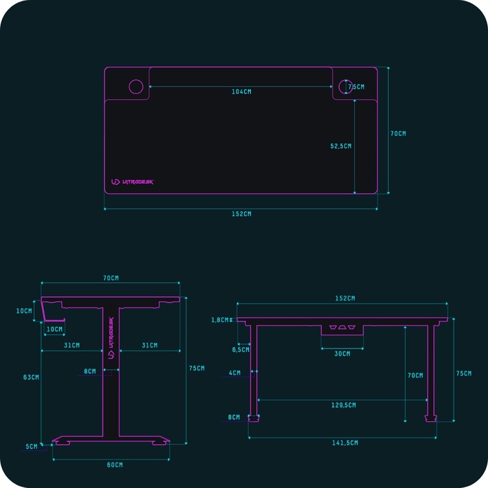 Ігровий стіл Ultradesk 152 x 75 x 70 см