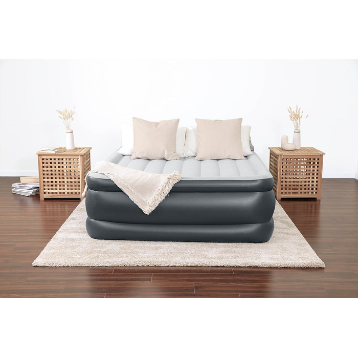 Надувний матрац Novaluxe з електронасосом та подушкою, сірий 203x152x56 см