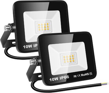 RIGIDON 2x 75W LED Floodlights Outdoor, 7500LM Outdoor Floodlights, 3000K Warm White IP66 Waterproof LED Floodlight, Outdoor Lamp for Garden, Courtyards, Garage, Hotel, Sports Field, Workshop (2 x 10W)