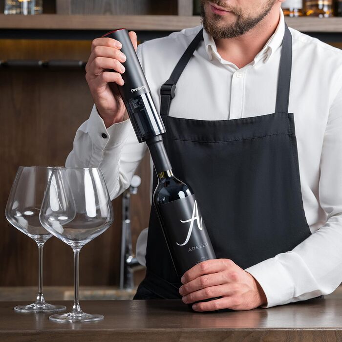 Premium Electric Corkscrew - with Charging Station - Integrated Foil Cutter - Packaged in a High-Quality Gift Box - Black/Silver (Lugano - Matte Black)