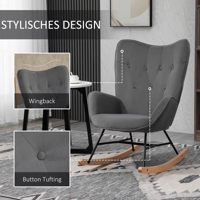 HOMCOM Rocking Chair with Steel Frame, Padded Lounge Chair, Velvet-like Polyester, Comfortable Seat for Living Room
