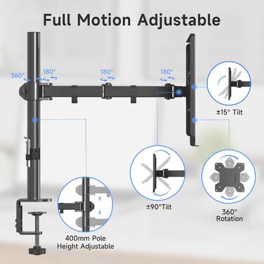 Suptek Adjustable Monitor Arm with Laptop Holder - Full Range Motion for 13-27 inch Screens (40cm Pole)