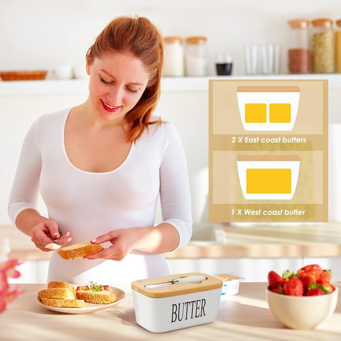 Large butter dish with lid and knife, European size, porcelain butter container, butter box for butter, nuts, cheese, 650 ml