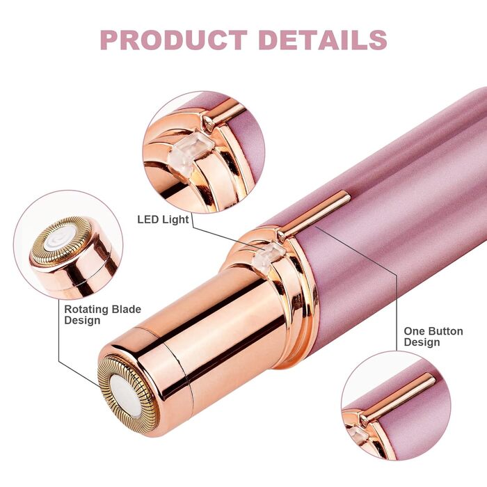 Електричний прилад для видалення волосся з обличчя URAQT для жінок, USB, безболісний епілятор, тример для обличчя, тіла, губ, підборіддя, з LED-підсвічуванням, рожеве золото