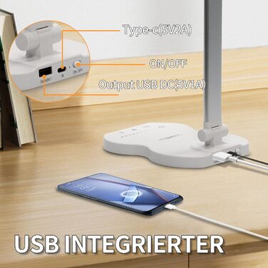 LED лампа настільна LQWELL® QM019 з диммуванням, USB-зарядкою, сенсорним керуванням та пам'яттю для дітей та офісу. 5 кольорів, 10 рівнів яскравості, металевий корпус, для захисту очей.