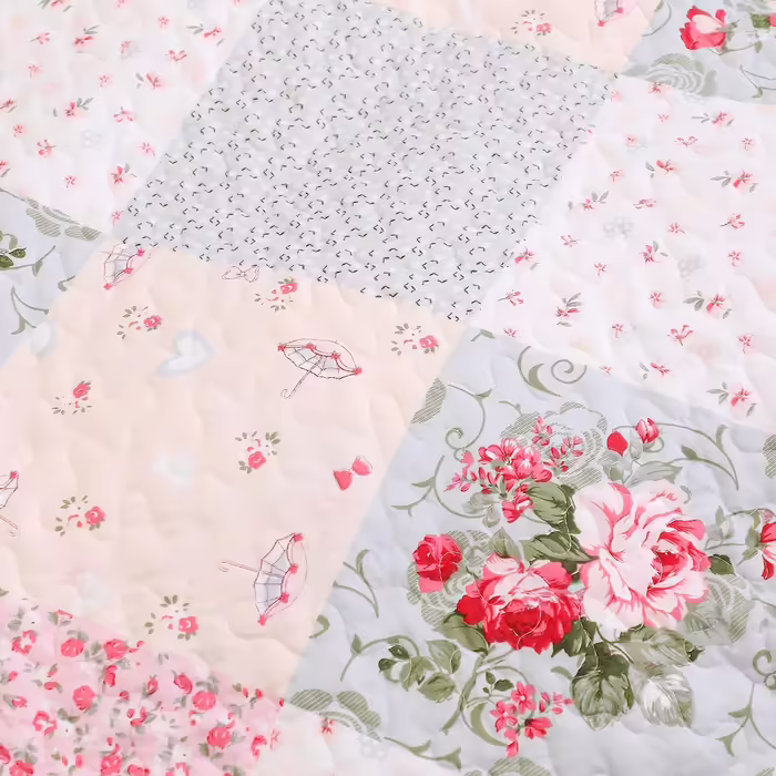 DECMAY Daybed Cover 220x240 cm, Bedding Floral Patchwork Blanket Bedspread, 3 Piece Bedspread Microfiber Daybed Cover with 2 Pillowcases 50x70 cm, for Daybed Sofa 220x240cm Pink