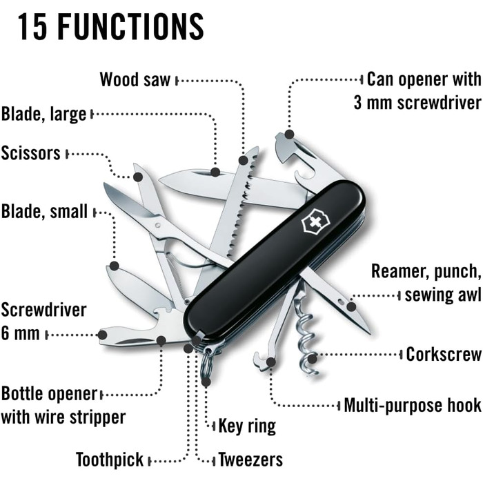 Мультитул Victorinox Huntsman: Швейцарський  ніж з 15 функціями, чорний