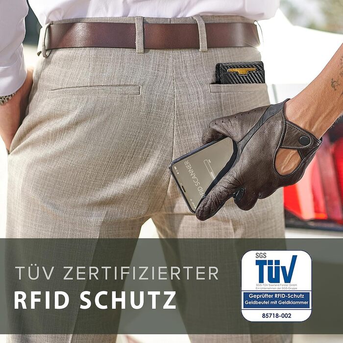 Чоловічий гаманець Travando Amsterdam з кліпсою для грошей - перевірено TÜV - 10 відділень для карток - тонкий дизайн - захист RFID - маленька кишеня для монет - подарункова коробка - дизайн з Німеччини (Carbon)