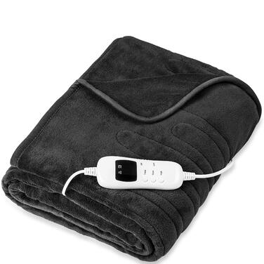 Електрична гріюча ковдра Sinnlein® з плюшу 160 x 120 см | з таймером, 9 температурних режимів, автовимкнення, цифрова панель керування, прання до 40°C, антрацит