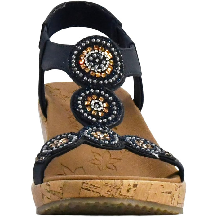 Босоніжки жіночі Skechers Beverlee Date Glam на танкетці, темно-сині 40 EU