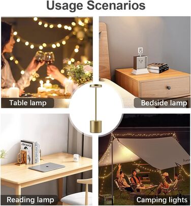 LED акумуляторна настільна лампа бездротова, 5000mAh, USB-зарядка, регулювання яскравості, 3 режими кольору, для відпочинку на вулиці, нічника, обіднього столу, балкону – (бронза)