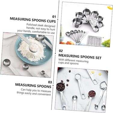 Mikinona 15St Measuring Spoon Conversion Chart Portable Rice Spoon Measuring Cup Baking Mini Shovel Measuring Cup Set Measuring Cups Set Kitchenware Multipurpose Shovel Stainless Steel Silver