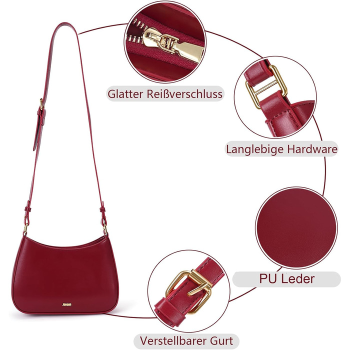 Сумка жіноча TIAASTAP Hobo Bag червона: стильна сумка на плече з PU шкіри для дівчат-підлітків