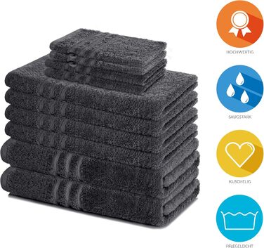 Набір рушників Lavea Elena, 10 шт., 100% бавовна, антрацит - рушники, пілочки, рушники для гостей, рукавички для вмивання, м'які, швидковисихаючі, Oeko-Tex
