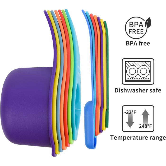 Black Measuring Cup and Spoon Set, 15 Pieces, Plastic, BPA-Free, Stackable, for Baking and Cooking