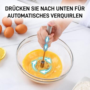 Zulay Kitchen: Ручний вінчик з нержавіючої сталі - автоматичний вінчик з пружинним механізмом, легке збивання яєць, тіста, молока, соусів, придатний для миття в посудомийній машині, стійкий до корозії, срібний