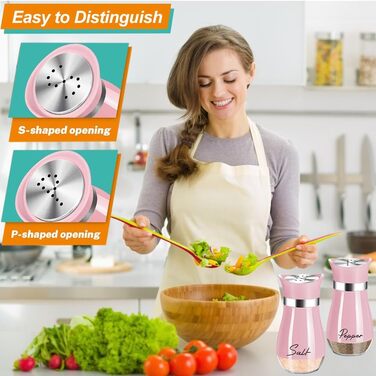 Набір для солі та перцю з нержавіючої сталі з скляною пляшечкою, дозатор спецій, кухонне приладдя для дому, кухні, ресторану, обіднього столу (Рожевий)