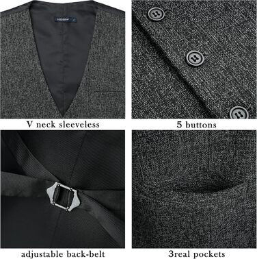 HISDERN Жилет чоловічий для весілля та офіційних заходів, класичний, ретро, бавовна, однотонний, елегантний, бізнес, XS-4XL, сірий