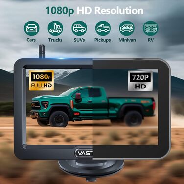 Бездротова HD 1080P камера заднього виду VASTEND з 5'' монітором, нічним баченням, водонепроникна, для авто, SUV та легкових автомобілів, підтримка 2 каналів (V02)
